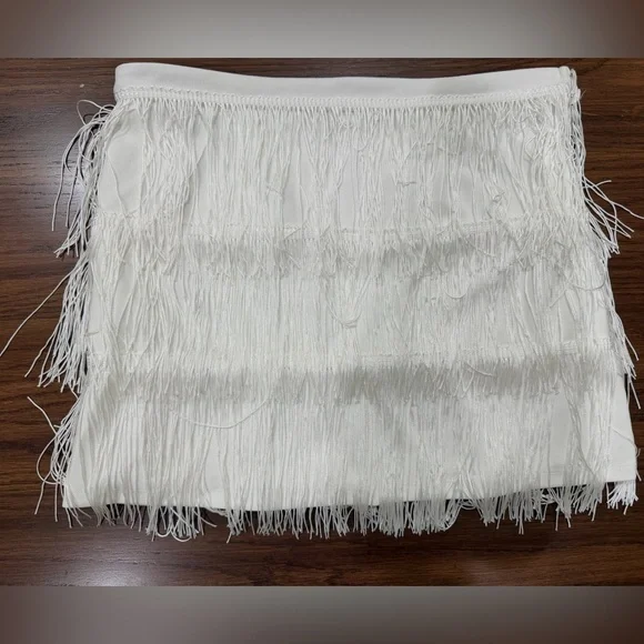 Fringe Tiered Mini Skirt in White - Picture 1 of 3
